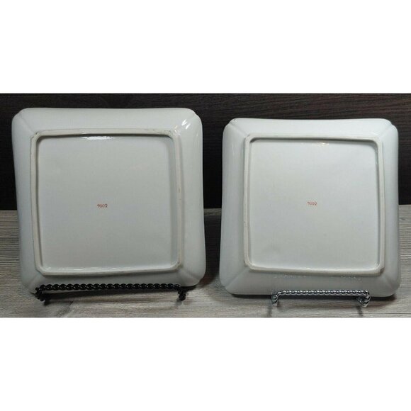 Hand Painted Red Gold Gilt Bird Floral Home Decor Porcelain Square Serving Plate - Picture 2 of 12